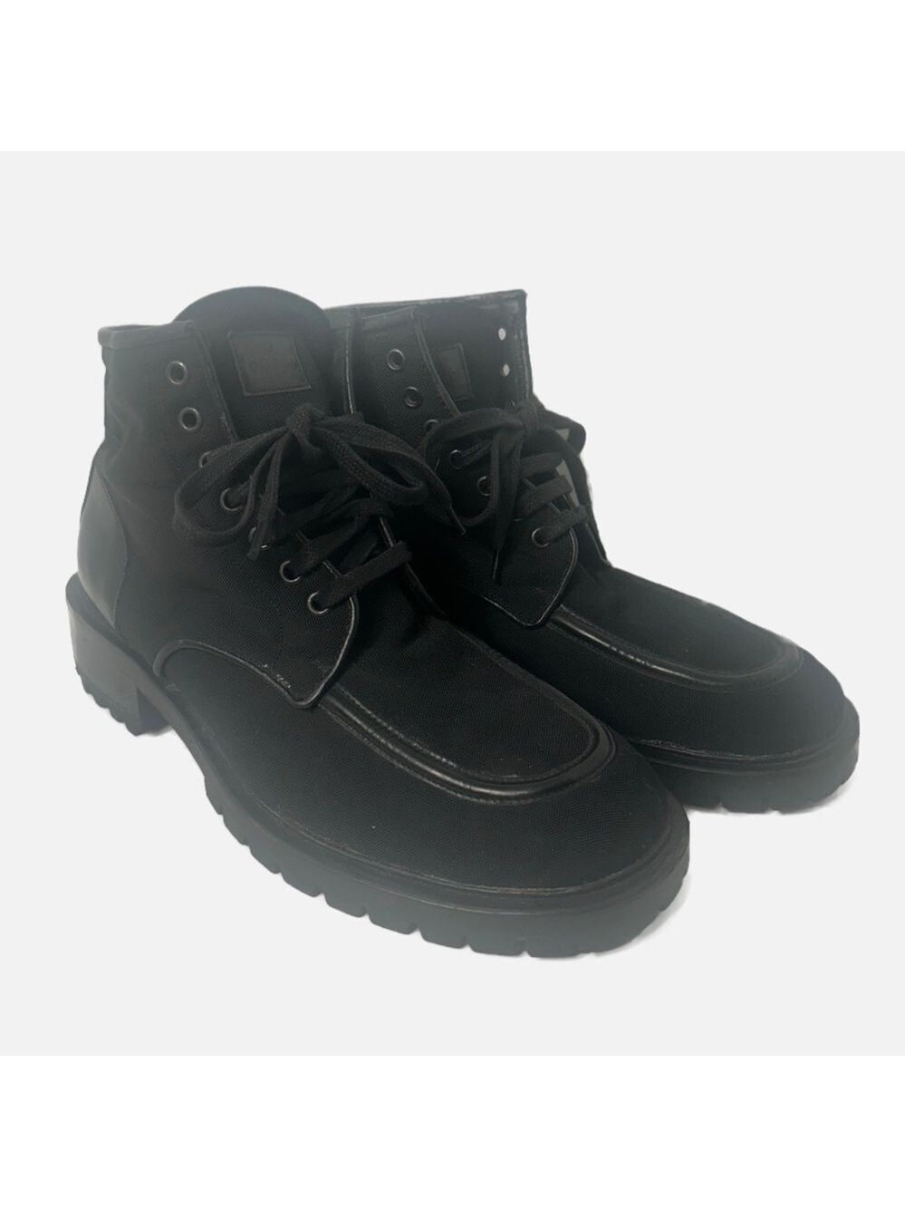 Authentic GUCCI Women’s Nylon Canvas Combat Boots 10B Black Leather Y2K Lug Sole